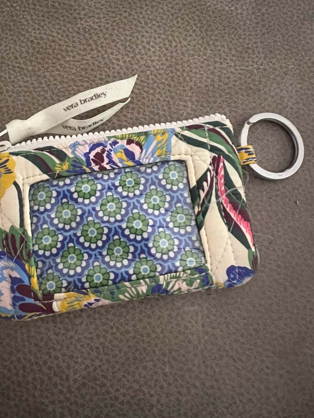 Vera Bradley Zip ID Case Quilted Floral Wallet ID Holder Key Ring